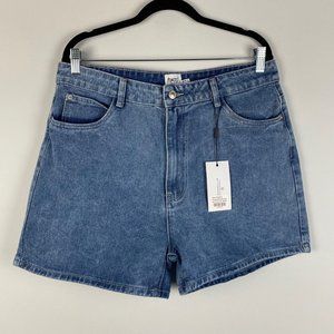Princess Polly Womens Size 12 Tropicana Shorts Blue Denim High Waisted NWT